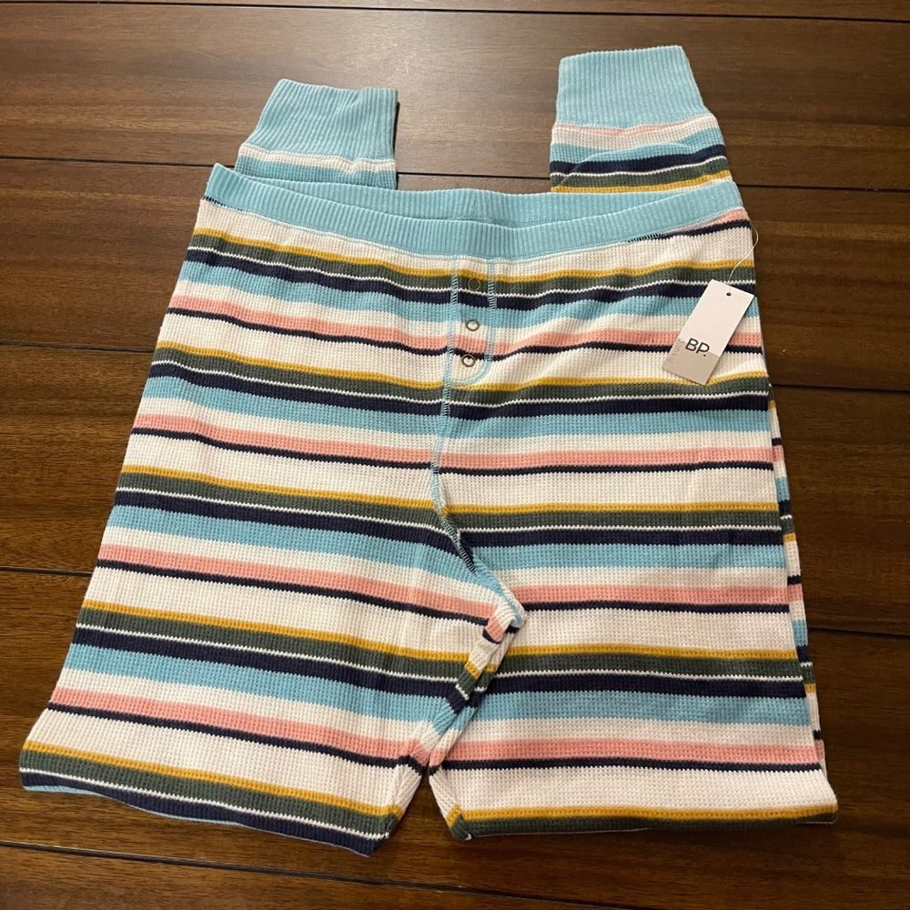 NWT BP. Multicolor Stripe Elastic Waist Tapered Ribbed Knit Leggings Pants Large